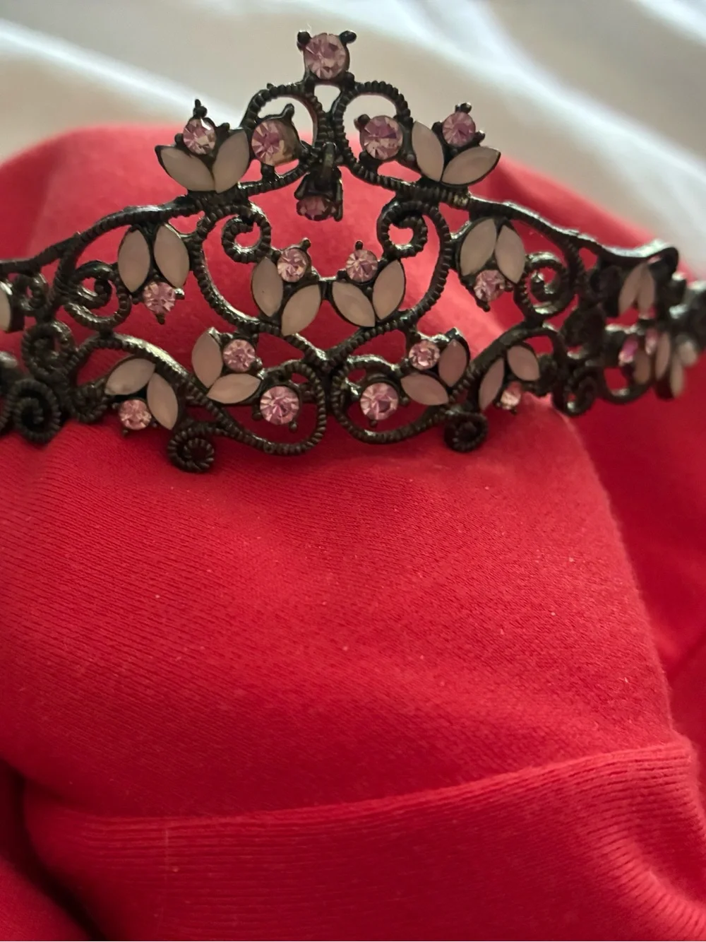 Delicate Pink Crystal Filigree Tiara